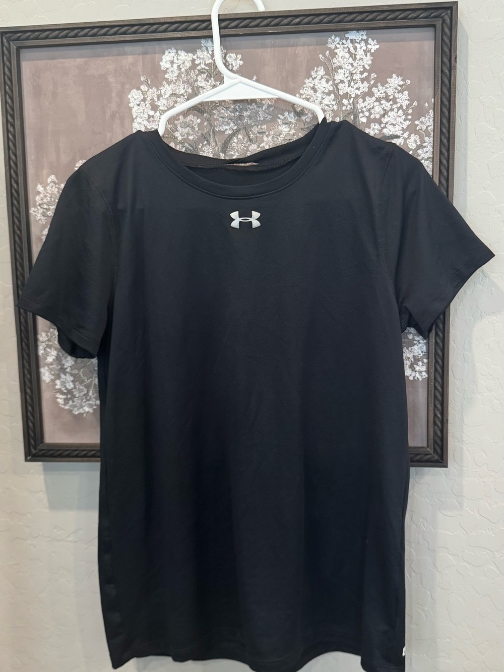 Under Armour Black Short Sleeve Athletic Tee with White Logo
